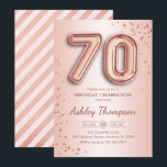 70th Birthday - Rose Gold Balloons Invitation<br><div class="desc">70th birthday party invitation. Elegant design in faux glitter rose gold. Invite card features rose gold number 70 balloons and script font. Perfect for a stylish bday celebration. Message me if you need custom age.</div>