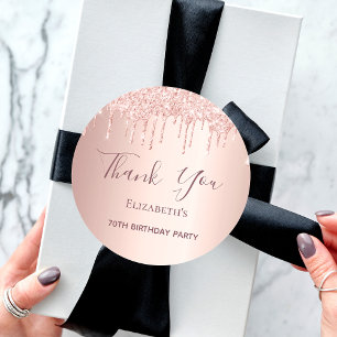 70th Birthday rose gold blush glitter Thank You Classic Round Sticker