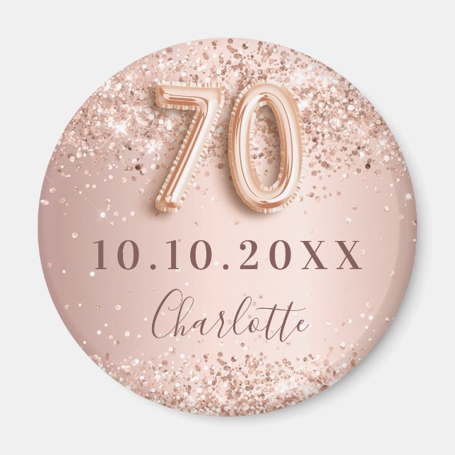 70th birthday rose gold blush save the date magnet (Front)