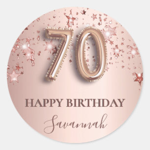 70th birthday rose gold blush stars  classic round sticker