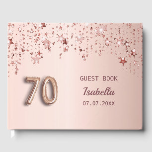 70th birthday rose gold blush stars name guest book