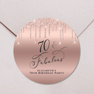 70th Birthday Rose Gold Glitter Classic Round Sticker