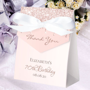 70th Birthday rose gold glitter glam thank you Favour Box