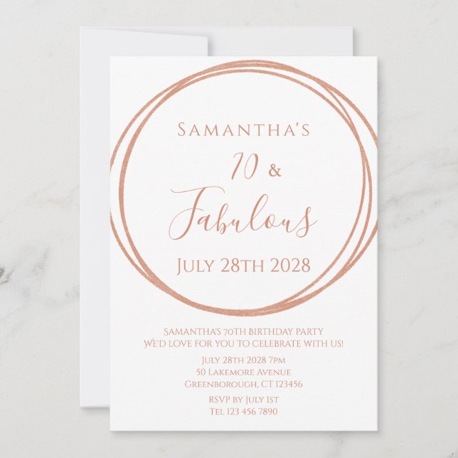 70th Birthday Rose Gold Minimal Birthday Invitation (Front)