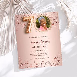 70th Birthday rose gold photo stars invitation
