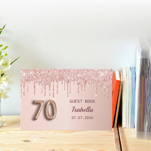 70th birthday rose gold pink drips name guest book