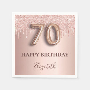 70th birthday rose gold pink drips napkin