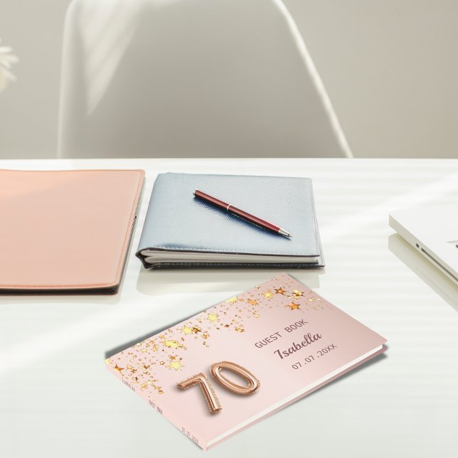 70th birthday rose gold stars blush name  guest book (Creator Uploaded)