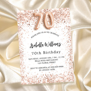 70th birthday rose gold white elegant invitation postcard
