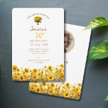 70th Birthday Rustic Sunflower Floral Photo Invitation<br><div class="desc">Introducing the 70th Birthday rustic sunflowers party invitation. As unique as the beautiful person celebrating that special milestone event. A soft,  elegant and gentle design with a touch of boho country feel. Easily add your party details and a favourite photo to call family and friends together in celebration.</div>