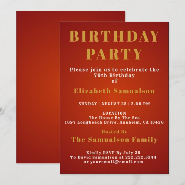 70th Birthday Setting Standards Red Birthday Party Invitation (Front/Back)