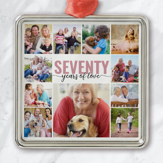 70th Birthday Seventy Photo Collage Metal Tree Decoration