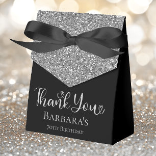 70th Birthday Silver Glitter Black Thank You Favour Box