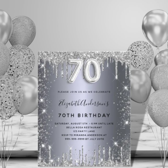70th birthday silver glitter budget invitation flyer (Creator Uploaded)