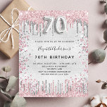 70th birthday silver pink metal glitter dust invitation postcard<br><div class="desc">A modern, stylish and glamourous invitation for a 70th birthday party. A faux silver looking background, decorated with pink and faux silver glitter dust. Personalise and add your name nad party details. Number 70 is written with a balloon style font, script. Back: faux silver background, postcard design. Tip: If you...</div>