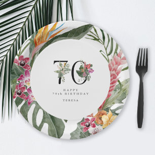 70th Birthday Simple Elegant Tropical Invitation Paper Plate