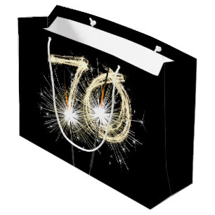 70th Birthday Sparklers On Black Large Gift Bag
