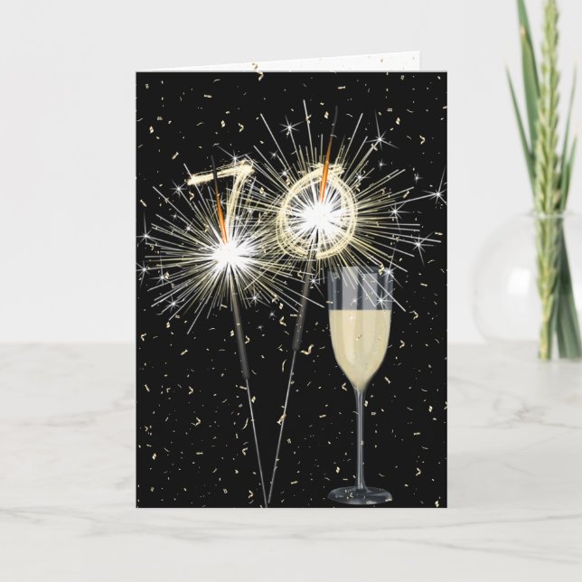 70th Birthday Sparklers With Wine  Card (Front)