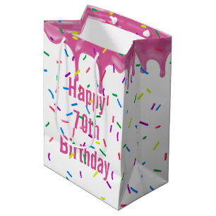 70th Birthday Sprinkles On Pink Icing Medium Gift Bag