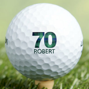 70th Birthday Stepdad Gift – Blue Plaid Golf Ball