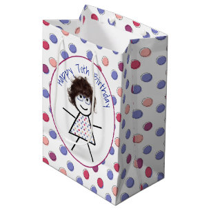70th Birthday Stick Girl on Polka Dots  Medium Gift Bag