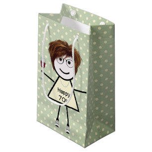 70th Birthday Stick Girl On Polka Dots Small Gift Bag