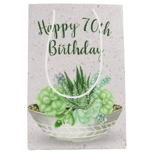 70th Birthday Succulent On Terrazzo Medium Gift Bag