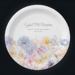 70th Birthday Summer Watercolor Floral Custom Paper Plate<br><div class="desc">An elegant watercolor floral border of vintage flowers decorates the bottom of this 70th birthday party custom paper cup. The soft pastel flowers are accented with modern line art. The birthday celebrant's name and birthday follow. All text is editable.</div>