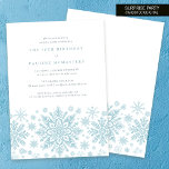 70th Birthday Surprise Party Blue Snowflake Invitation<br><div class="desc">Very elegant blue watercolor snowflakes create a pretty border along the bottom of this adult birthday invitation. Modern and minimalist design has an open and airy feel. The contemporary aesthetic will appeal to people of all ages.</div>