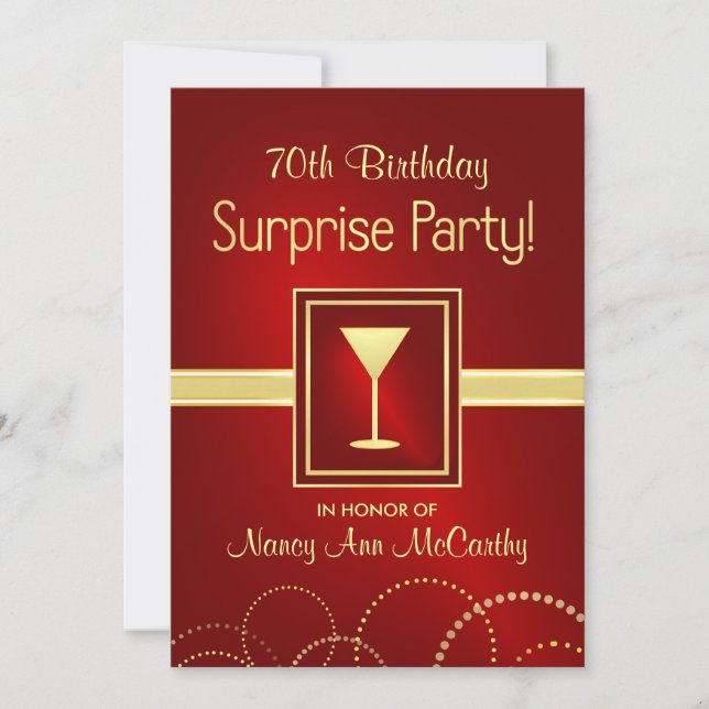 70th Birthday Surprise Party Champagne Invites (Front)