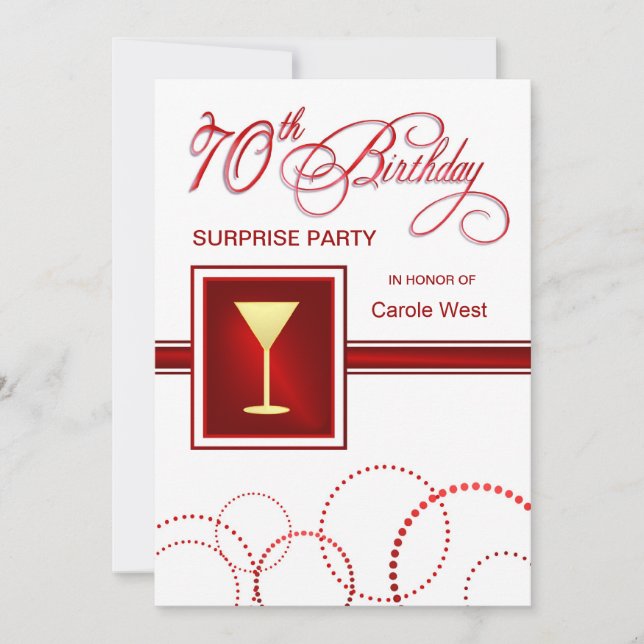 70th Birthday Surprise Party Invitations - Red (Front)