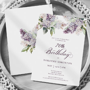 70th Birthday Surprise Party Purple Lilac Flower Invitation