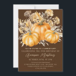 70th Birthday Surprise Party Rustic Boho Pumpkin Invitation<br><div class="desc">Elegant watercolor orange pumpkins are nestled in a variety of fall foliages and flowers. A dark,  rich brown background frames it to perfection. Perfect for an autumn celebration.</div>