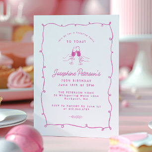 70th Birthday Surprise  Party Whimsical Doodle  Invitation