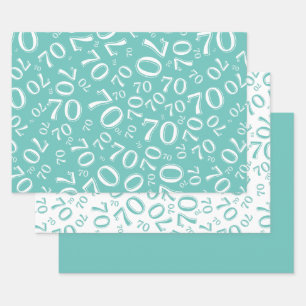 70th Birthday Teal & White Number Pattern 70 Wrapping Paper Sheet