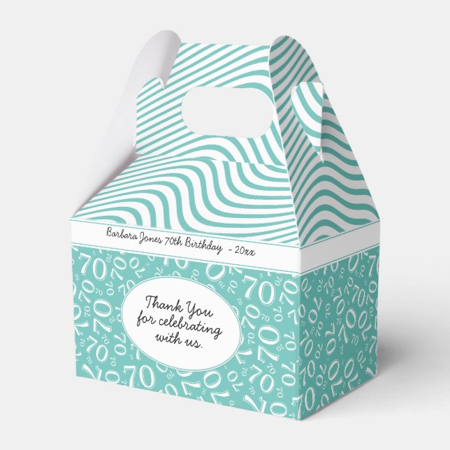 70th Birthday Teal/White Number Pattern Favour Box (Front Side)