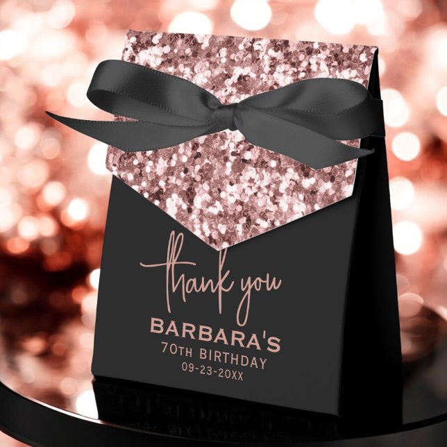 70th Birthday Thank You Rose Gold Glitter Script Favour Box (Creator Uploaded)