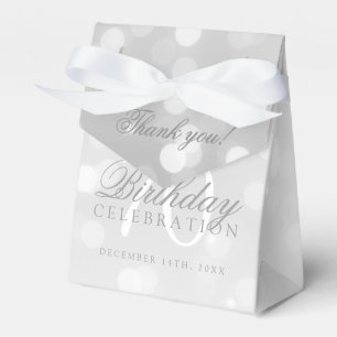 70th Birthday Thank You Silver Bokeh Sparkle Light Favour Box