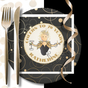 70th Birthday Toast for Her Modern Black Gold  Napkin