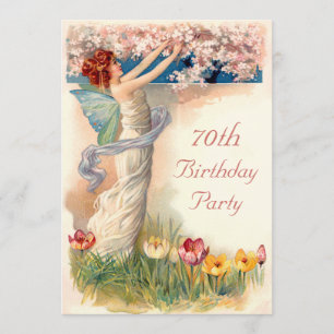 70th Birthday Vintage Fairy Blossom Invitation