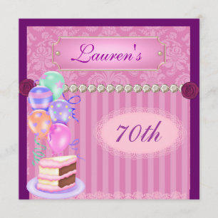 70TH BIRTHDAY Vintage Pink Damask  Invitation