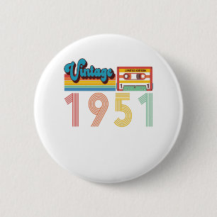 70th Birthday Vintage Retro 1951 Cassette Tape 6 Cm Round Badge