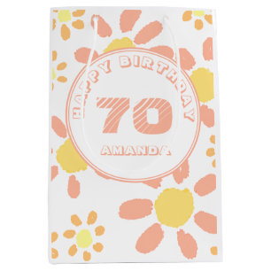 70th Birthday Watercolor Flower Floral Pattern Medium Gift Bag