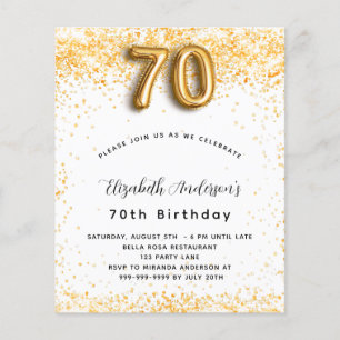 70th birthday white gold glitter budget invitation flyer