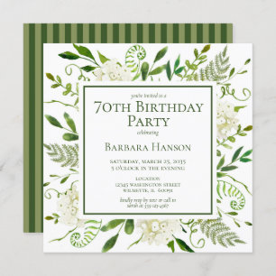 70th Birthday White Hydrangeas Invitation