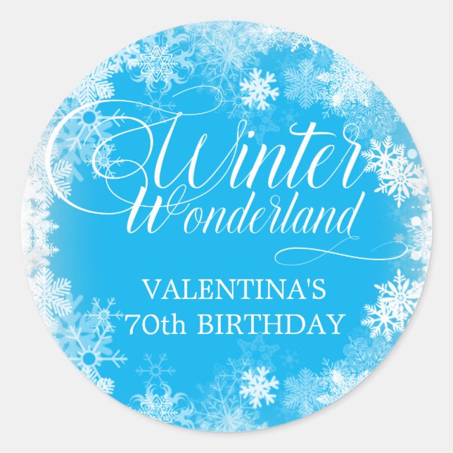 70th Birthday Winter Wonderland Snowflake Favour Classic Round Sticker (Front)