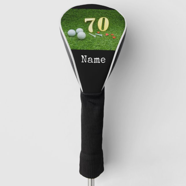 70th Birthday with golf ball and tee on green Golf Head Cover (Front)