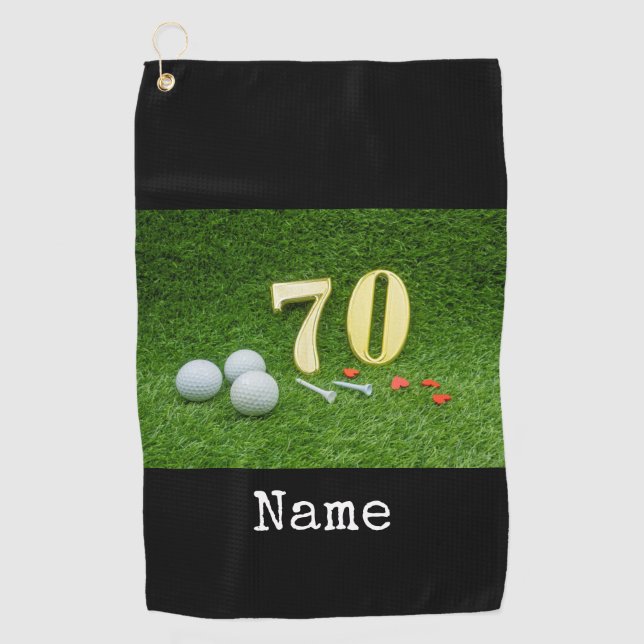 70th Birthday with golf ball and tee on green Towel (Front)