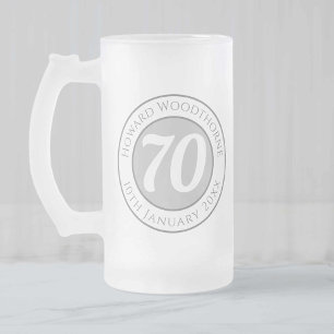 70th Birthday with Name, Age, & Date Frosted Glass Beer Mug