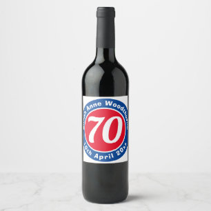70th Birthday with Name, Age, & Date Wine Label